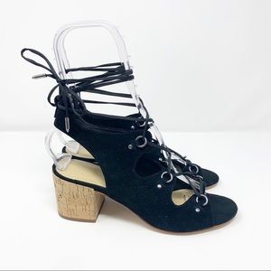 Marc Fisher Rivva Black Suede Lace Up Sandal Sz 9